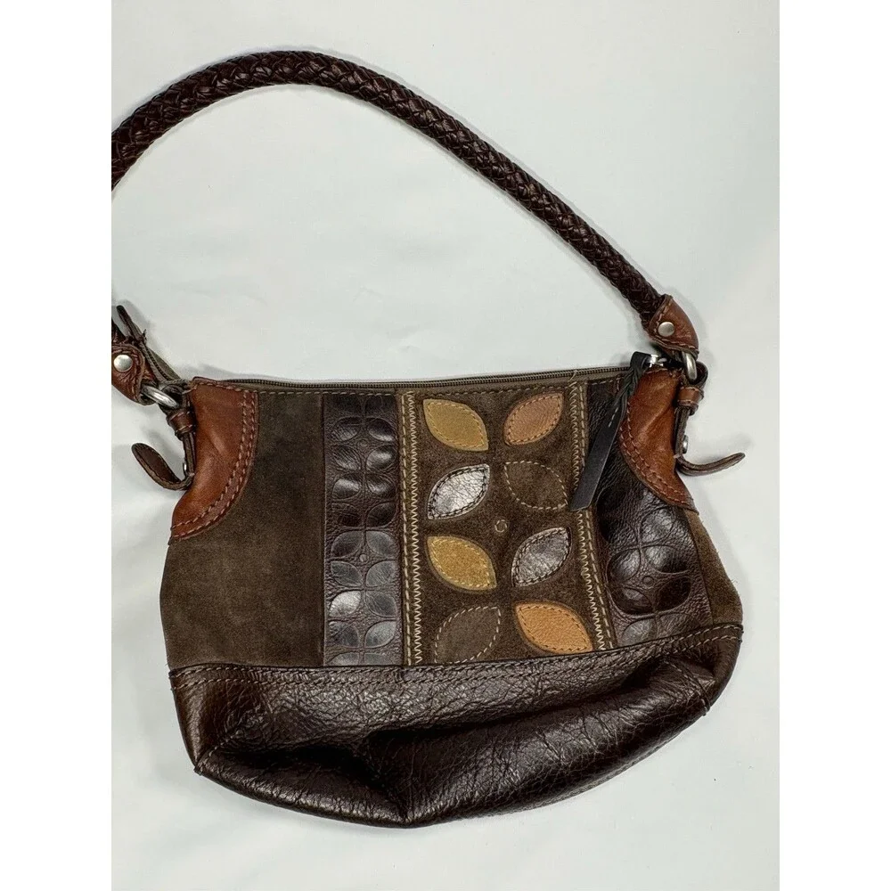 Fossil Women's Brown Suede Leather Solid Hobo Shoulder Handbags Purse One Size